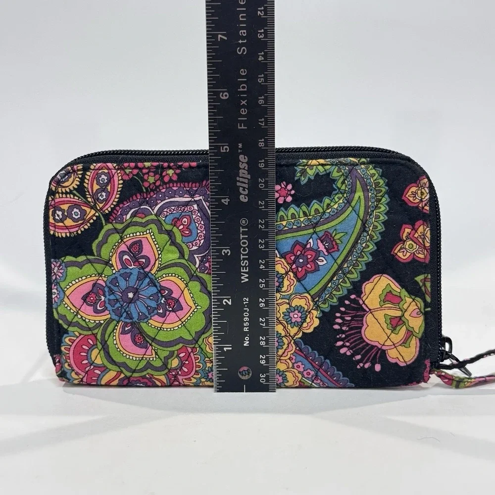 Vera Bradley Wristlet Wallet Quilted Black w Multi Color Paisley Symphony in Hue - Picture 9 of 10